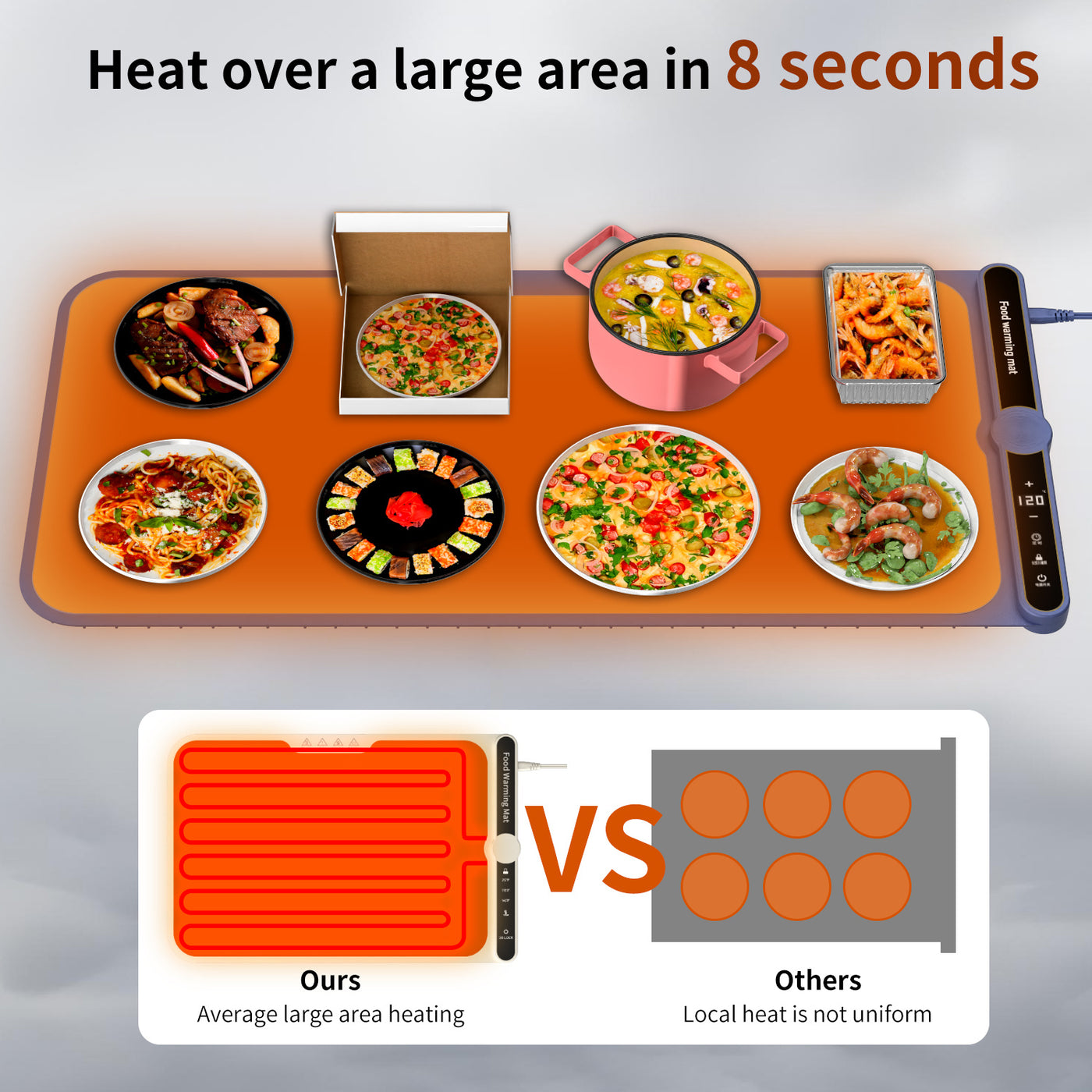 Foldable Heating Plate Mat Portable Keep Food Warm Electric Warming Mat For 8 Dishes With Time Setting